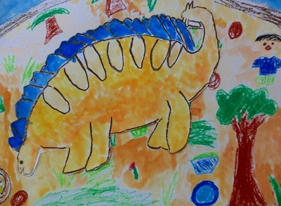 ２年　読書感想画「もしも恐竜とくらしたら」を開きます。